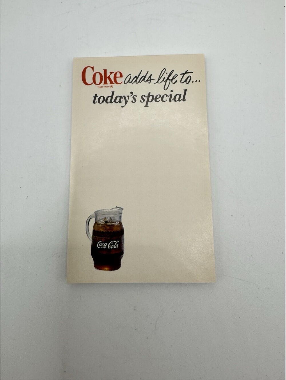 Vintage Coca-Cola Coke Adds Life To Today's Special Notepad Memo Pad Retro 70s